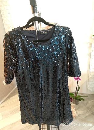 Сукня в паетках, синє, вільний