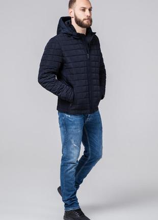 Модна осінньо-весняна куртка чоловіча темно-синя модель 24752 фото