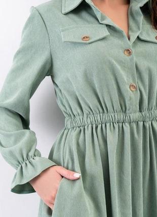 Зелене вельветове плаття-сорочка з довгими рукавами, зелений, s4 фото
