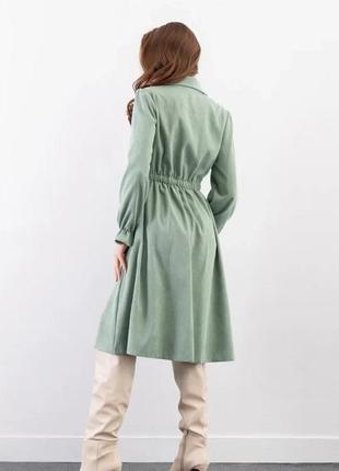 Зеленое вельветовое платье-рубашка с длинными рукавами, вельвет, повседневный3 фото