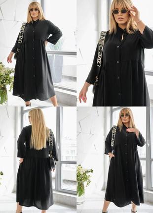 Чёрное женское летнее  платье-рубашка  из креп-жатки  с 48 по 62 размер1 фото