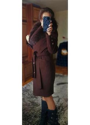 Жіноче демісезонне пальто кашемірове з натуральним хутром2 фото