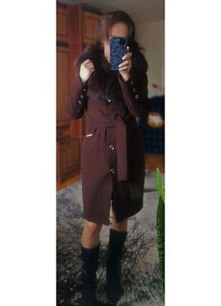 Жіноче демісезонне пальто кашемірове з натуральним хутром3 фото