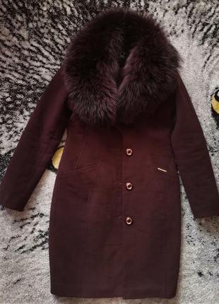 Жіноче демісезонне пальто кашемірове з натуральним хутром5 фото
