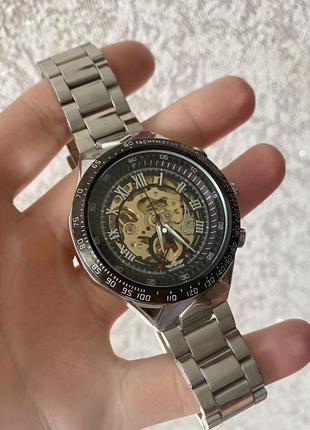 Часы winner skeleton silver/black 43mm