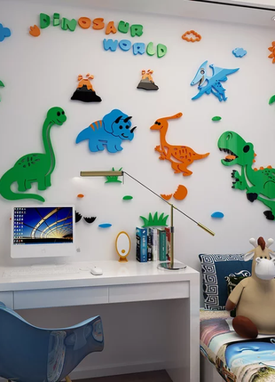 Інтер'єрна 3d наклейка на стіну динозаври, для настінного декору1 фото
