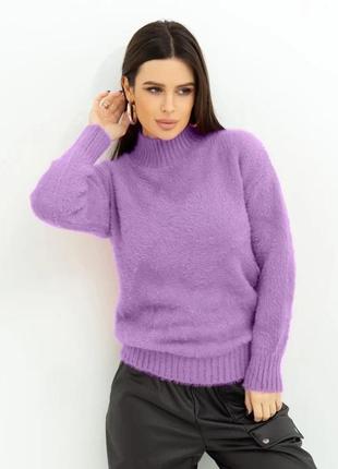 Теплый однотонный свитер-травка сиреневого цвета, травка, повседневный