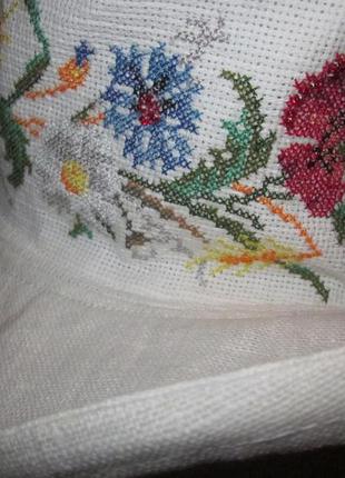 Вышиванка шляпа полевые цветы, вышивка крестик лен2 фото