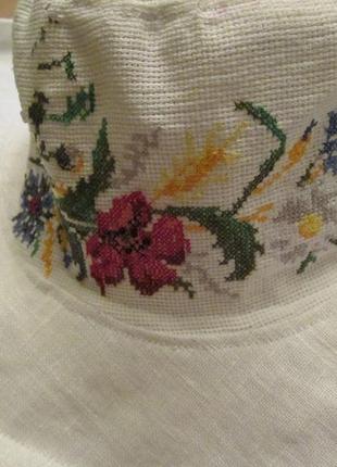 Вышиванка шляпа полевые цветы, вышивка крестик лен3 фото
