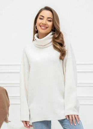 Молочний вільний светр з ангори з високим горлом, молочний, s