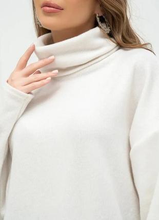 Молочный свободный свитер из ангоры с высоким горлом, ангора, повседневный4 фото