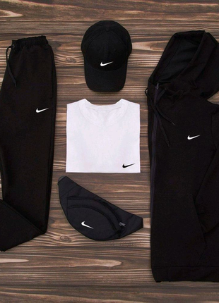 Комплект nike 5 в 1 кофта чорна +штани чорні + футболка біла + ке