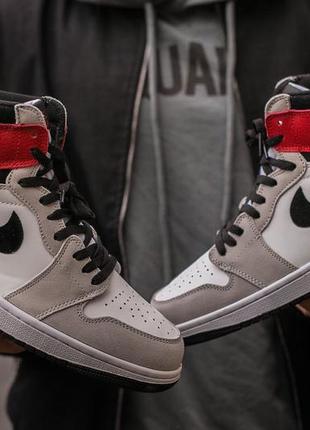 Кросівки nike air jordan retro 1 “white \grey\red ” кроссовки7 фото