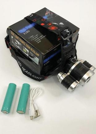 Ліхтар police 3000-t6+2xpe (2х18650, 5 режимів, zoom, 1500 люмен), налобний ліхтар zo-807 з лінзою9 фото