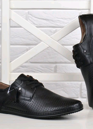 Туфлі чоловічі шкіряні carlo чорні на шнурівці з перфорацією2 фото