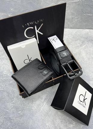 Подарунковий набір calvin klein (ремінь + гаманець) чорний1 фото