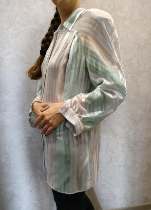 Напівпрозора блуза сорочка шовкова ретро в смужку