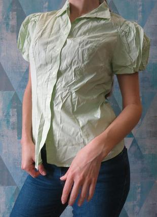 Блуза рукави-ліхтарики салатна сірий світло-зелена бавовна2 фото