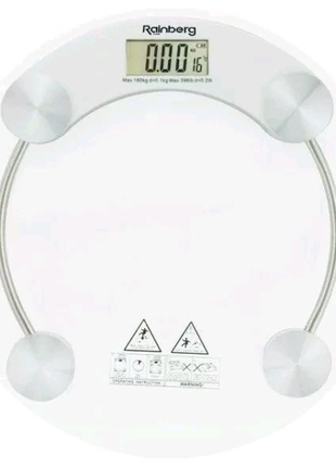 Весы напольные стеклянные rainberg rb-2003a (круглые) на 180 кг с1 фото