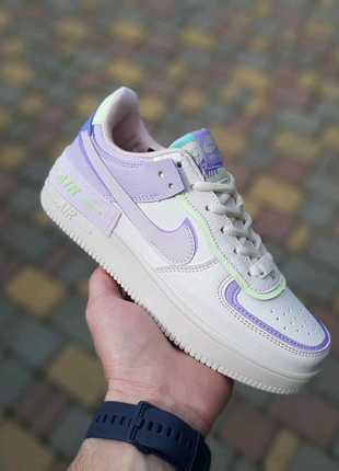 N1ke air force 1 shadow бежевые с сиреневым8 фото