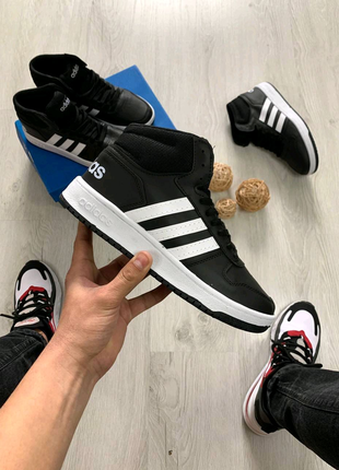 Adidas hoops mid black-white1 фото