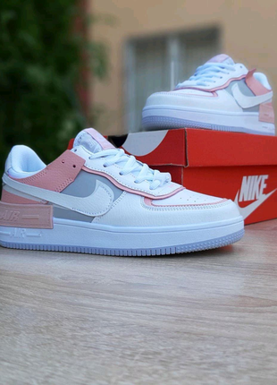 N1ke air force 1 shadow белые с серым с пудрой