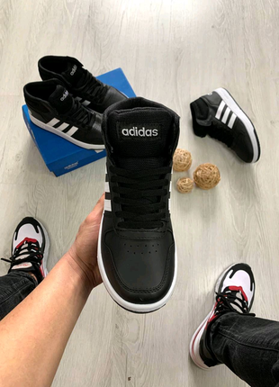 Adidas hoops mid black-white4 фото