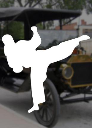 Наклейка на авто/мото на стекло/кузов "карате...боец...единоборства...cтикер" белый цвет