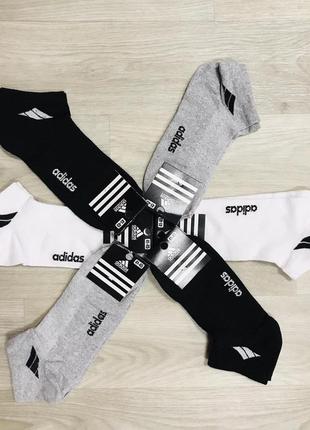 Шкарпетки чоловічі 12 пар спортивні літні сітка бавовна короткі adidas туреччина розмір 41-45 чорні білі сірі