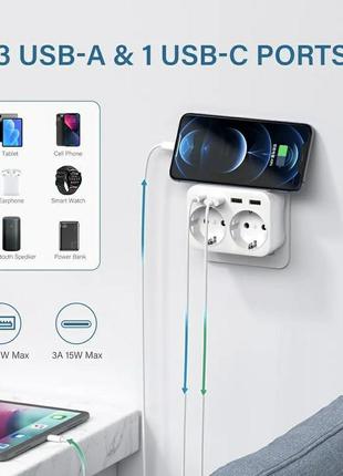 Розетка з додатковими виходами 3 usb та під телефон 5v 2,4a