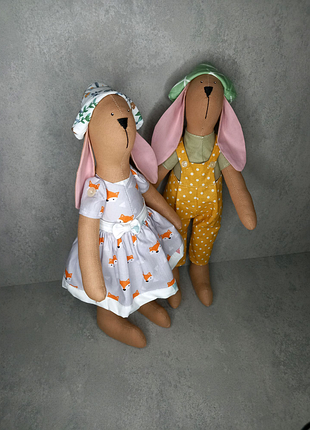 Інтер'єрна текстильна лялька тільда, два зайчика, м'яка іграшка