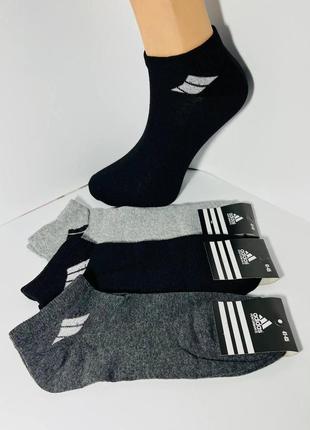 Шкарпетки чоловічі 12 пар демісезонні бавовна укорочені adidas туреччина розмір 41-45 темний мікс кольорів