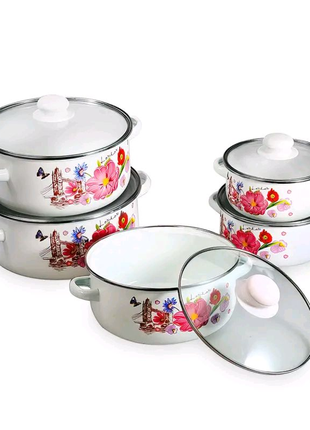 Набор эмалированных кастрюль premier pr-673dg 5в1