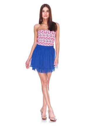 Стильная юбка небесного цвета с  плиссировкой1 фото