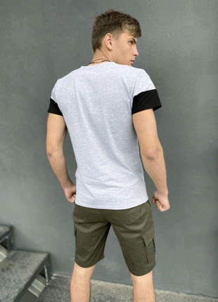 Комплект шорти хакі miami футболка 'color stripe' світло - сіра з3 фото