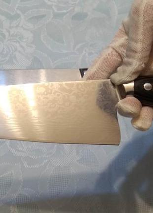 Кухонний ніж шеф полірований з дамаської текстурою (21 див. лезо5 фото