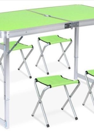 Розкладний стіл чемодан посилений для пікніка зі стільця зелений2 фото