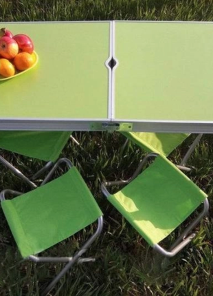 Розкладний стіл чемодан посилений для пікніка зі стільця зелений5 фото