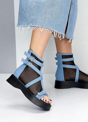 Ефектні літні закриті босоніжки черевики колір синій денім 211388 фото