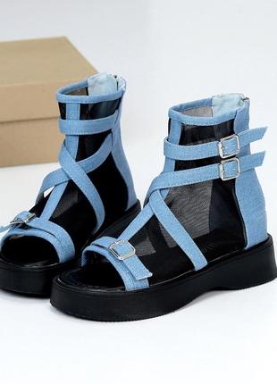 Ефектні літні закриті босоніжки черевики колір синій денім 211382 фото