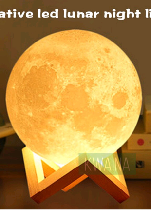 Настольный аккумуляторный цветной светильник ночник луна 3d led n7 фото