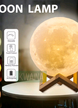 Настольный аккумуляторный цветной светильник ночник луна 3d led n8 фото