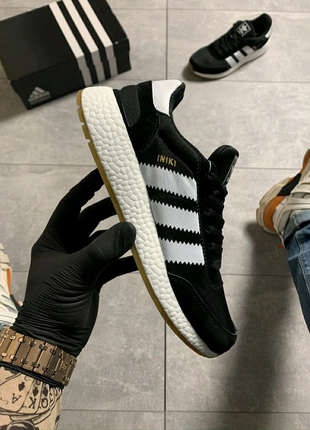 Adidas iniki black white (чорний)2 фото