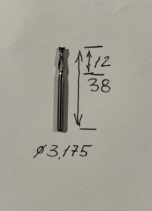 Фреза спіральна для чпк плоска 2 зуби d3.175 d3.175 l38 h12
