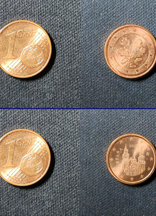 Обіходні монети 1, 2 та 5 євроцентів різних країн1 фото