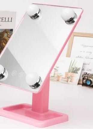 Настільне дзеркало для макіяжу cosmetie mirror 360 rotation angel з підсвічуванням. колір: рожевий