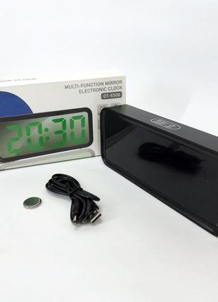 Годинник настільний dt-6508 з будильником та usb зарядкою із зеленим підсвічуванням, лід годинник настільний2 фото