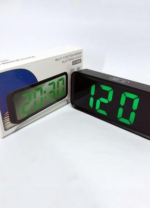 Часы настольные dt-6508 с будильником и usb зарядкой с зеленой подсветкой, лед часы настольные1 фото