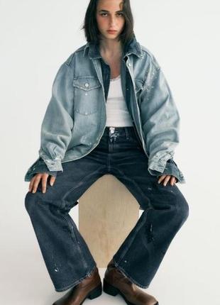 Женская куртка  рубашка джинсовка оверсайз с потертостями zara4 фото