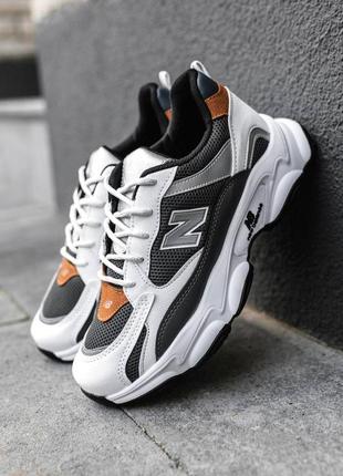 Чоловічі весняні молодіжні кросівки в стилі new balance нью беланс білі з сірим еко-шкіра сітка 40-44 весна-літо